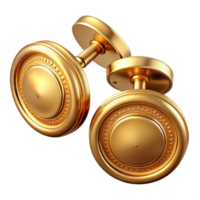 fascinating rare A pair of cufflinks, gold, circular shape, engravepattern, studio lighting, top-down view, isolateon transparent background,high-resolution product photography png