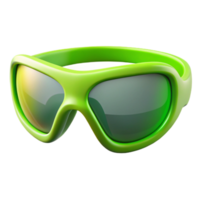 dramatic vintage A pair of sports sunglasses, neon green frames, mirrorelenses, curvedesign, front view, studio lighting, with transparent background,high-resolution product photography handcrafted png