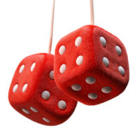 melancholic stunning A pair of fuzzy dice, hanging from a string, red, white dots, studio lighting, front view, isolateon transparent background,high-resolution product photography high resolution png