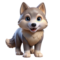 signature mid-century Wolf pup, playful expression, fluffy fur, soft lighting, front view, icon style, isolateon transparent background,high-resolution product photography impeccable png