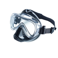 A pair of goggles with a black strap and a clear lens png