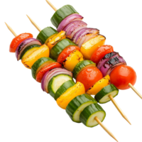 A skewer of vegetables including peppers, onions, and tomatoes png