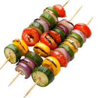 Three skewers of vegetables are grilled and ready to eat png