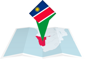 Namibia pin flag and map on a folded map png