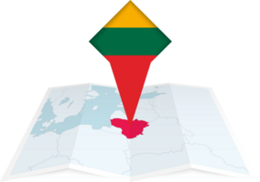 Lithuania pin flag and map on a folded map png