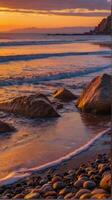 A beach with rocks and water photo