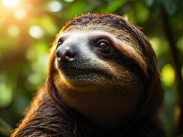 A sloth is looking up at the camera photo