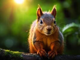 A squirrel is sitting on a tree branch photo
