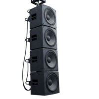 Array of black loudspeakers stacked vertically for sound reinforcement png