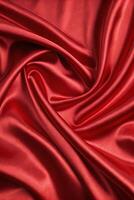 Cool Red Background with Shiny Silk Fabric Texture in Soft Abstract Wave Design photo