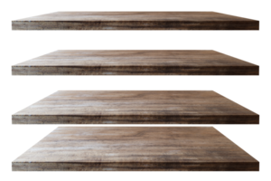 Collection of wooden shelves on an isolated clipping path. Mock up for display or montage of product or design. png