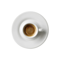 Elegant espresso cup on saucer viewed from above, minimalistic design png