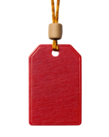 Isolated blank red tag, offering custom labeling solution hanging with string png