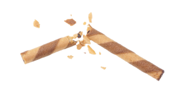 Chocolate infused wafer rolls with a light and crispy texture isolated on transparent background png