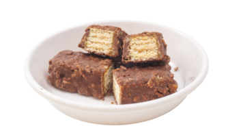 Delightful chocolate covered wafer bars with crunchy layers and caramel isolated on transparent background png