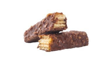 Chocolate layered wafer bars with crispy texture caramel and crunchy rice isolated on transparent background png