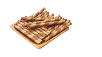Sweet wafer rolls with rich chocolate filling isolated on transparent background png