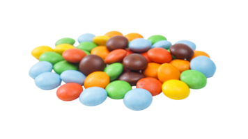 Crispy sugar shell chocolate candies with a creamy chocolate center isolated on transparent background png