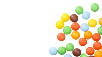 Vibrant sugar coated chocolate candies with a crunchy shell and chocolate filling isolated on transparent background png