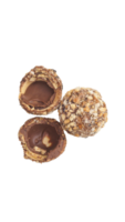 Hazelnut chocolate balls with a crispy nut coating and creamy chocolate inside isolated on transparent background png
