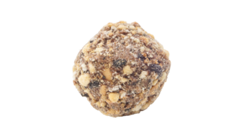 Chocolate truffles coated with crushed nuts and filled with creamy chocolate isolated on transparent background png