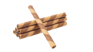 Crispy chocolate wafer rolls with a creamy filling isolated on transparent background png