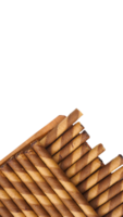 Crunchy wafer rolls with a chocolate swirl isolated on transparent background png