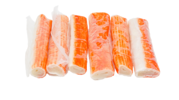 Crab stick or imitation crab meat made from processed fish meat isolated on transparent background png