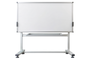 Mobile whiteboard on a rolling stand for presentations isolated on a transparent background png