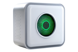 Modern air purifier with a glowing green light and sleek design isolated on a transparent background png