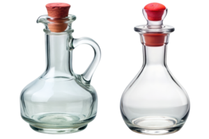 Elegant glass oil and vinegar decanters for dining isolated on a transparent background png
