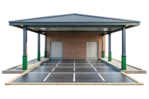 Spacious carport with a roof and two entrances isolated on a transparent background png