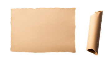 Torn paper square with curl, craft material, tan color, cut out transparent png