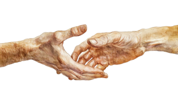 Two hands almost touching, delicate watercolor effect, cut out transparent png
