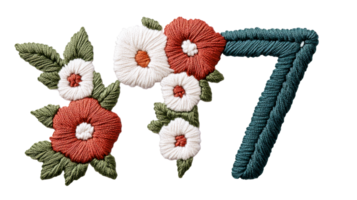Elegant embroidered floral number 397, texture, symbol, element, cut out transparent png