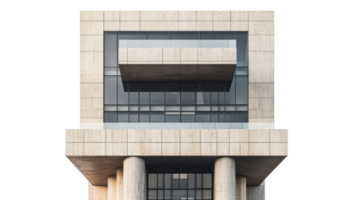 Modern building facade with balcony and columns, cut out transparent png