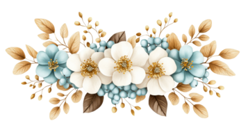 Flowers arrangement with leaves and berries decoration, cut out transparent png