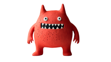 Cartoon red monster isolated on black background, cut out transparent png