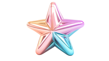 Metallic star with rainbow gradient, shiny object with smooth edges, cut out transparent png