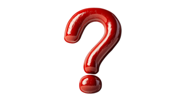 Glossy red question mark symbol, punctuation isolated, cut out transparent png
