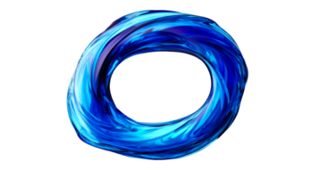 Blue abstract torus shape object rendering, cut out transparent png