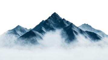 Snowy mountain range shrouded in mist and clouds, cut out transparent png