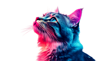 Cat with Bright Neon Color, Artistic Rendering, Domestic Animal,cut out transparent png