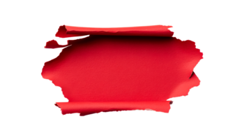 Torn red paper with curled edges on a black background, cut out transparent png