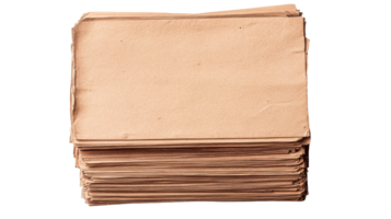Stack of aged paper sheets, pile of aged paper, old document pages, cut out transparent png
