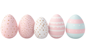 Easter eggs row with different patterns, cut out transparent png
