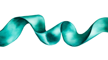 Turquoise ribbon with curves and shadows on a black background, cut out transparent png