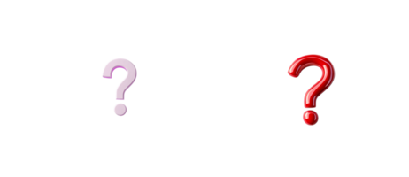 Two glossy question marks on dark backdrop, cut out transparent png