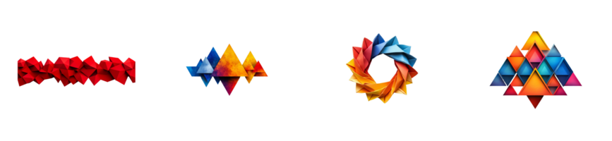 Abstract shapes with polygons and triangles on black background, cut out transparent png