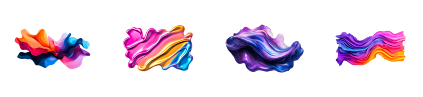 Fluid, iridescent splashes of color, vibrant texture and dynamic flow, cut out transparent png
